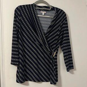 Charter Club Chic Classic Blue/White wrap Blouse S